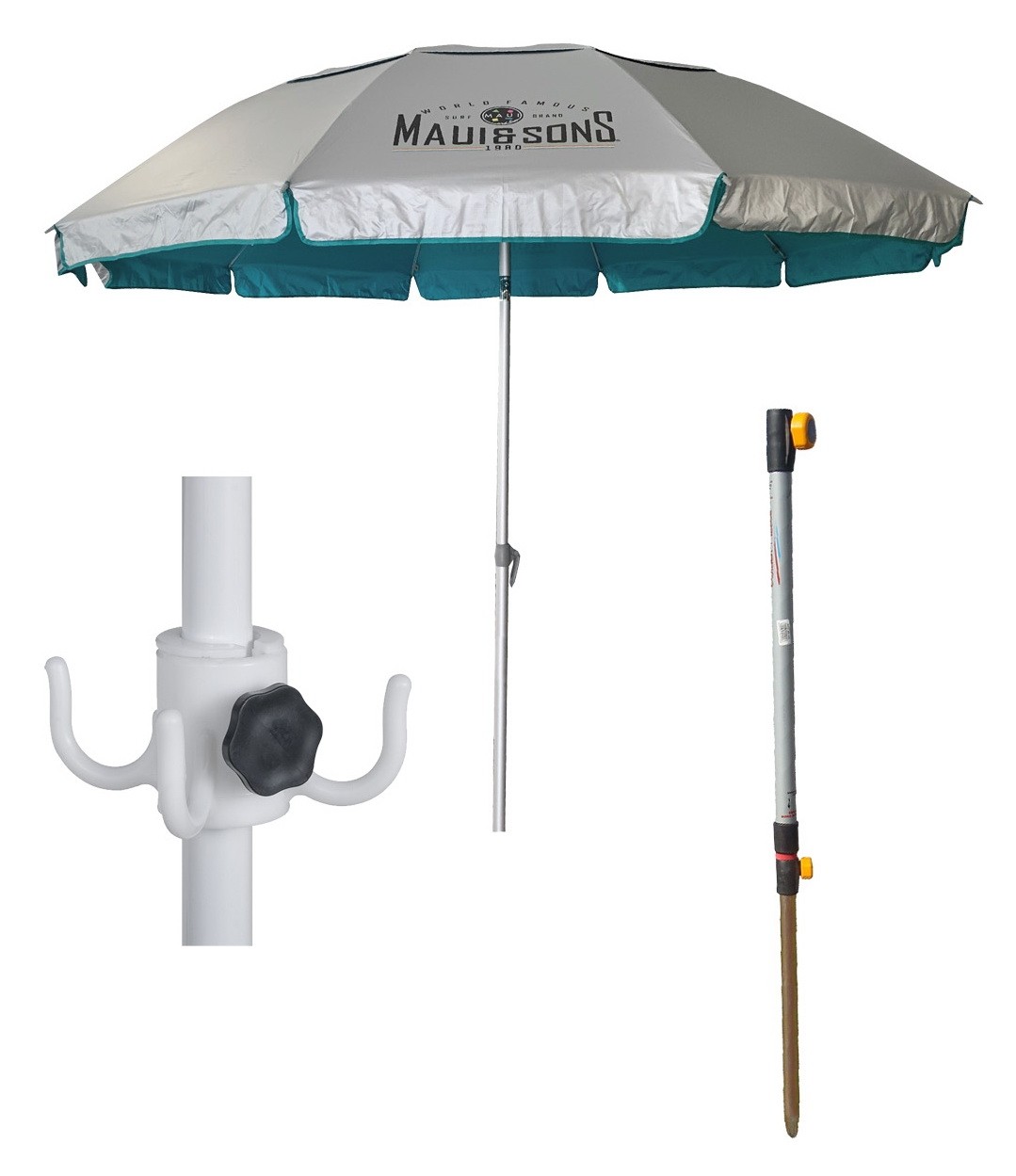 Πλήρες πακέτο ομπρέλα Maui and Sons - Ø2,2m μαζί με κρουστικό κοντάρι και κρεμάστρα
