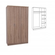 Τρίφυλλη ντουλάπα ρούχων 90cm με σωλήνα για κρεμάστρες και ράφια Decon Sonoma E824,3